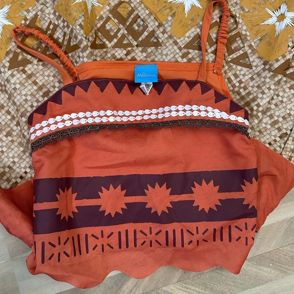 Disney Moana Sequin & Lace Trimmed Top Easy-On One Piece Tassel Skirt Costume